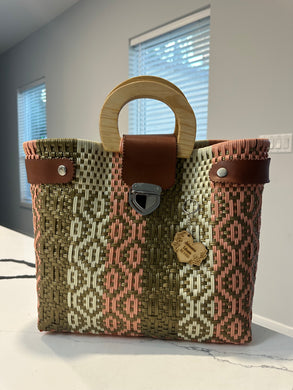 Big eco friendly handbag with wood handles(mercado bag)