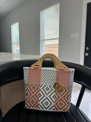 small eco friendly handbag with wood handles(mercado bag)