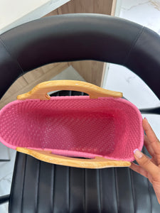 small eco friendly handbag with wood handles(mercado bag)