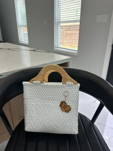 small eco friendly handbag with wood handles(mercado bag)