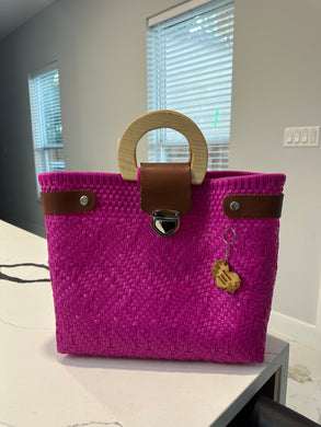 Big eco friendly handbag with wood handles(mercado bag)