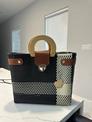 Big eco friendly handbag with wood handles(mercado bag)