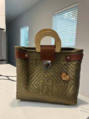 Big eco friendly handbag with wood handles(mercado bag)