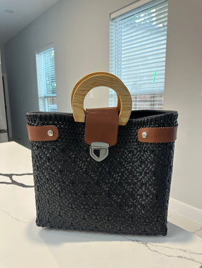 Big eco friendly handbag with wood handles(mercado bag)