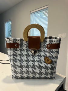 Big eco friendly handbag with wood handles(mercado bag)