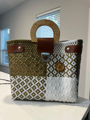 Big eco friendly handbag with wood handles(mercado bag)