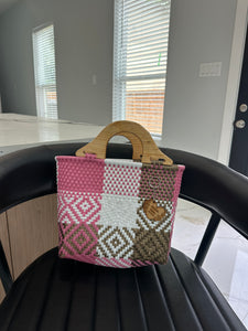 small eco friendly handbag with wood handles(mercado bag)