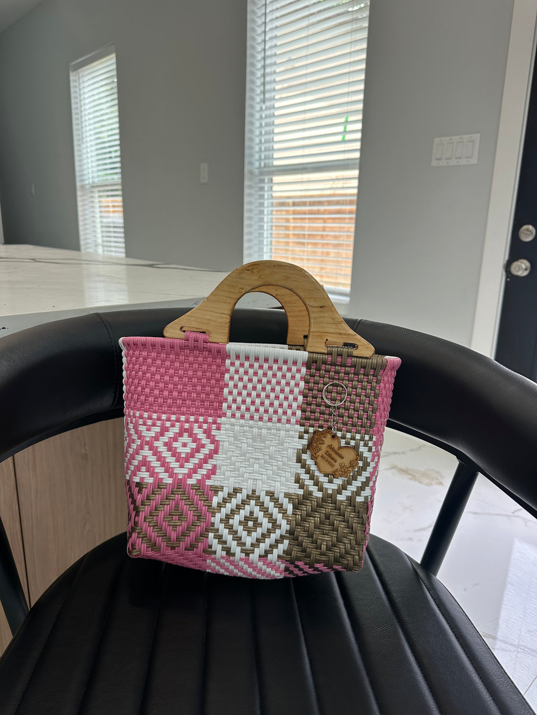 small eco friendly handbag with wood handles(mercado bag)