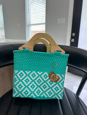 small eco friendly handbag with wood handles(mercado bag)