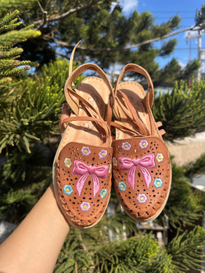 Bow coquette lace up brown hello kitty