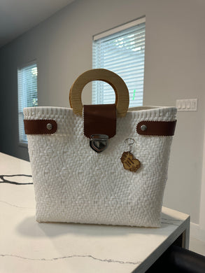 Big eco friendly handbag with wood handles(mercado bag)