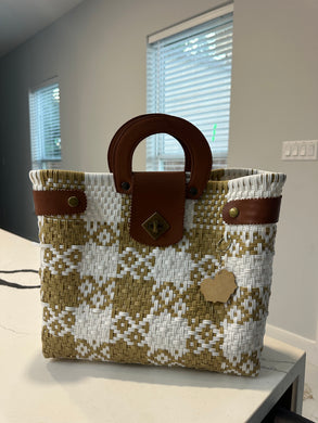 Big eco friendly handbag with wood handles(mercado bag)