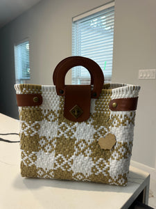 Big eco friendly handbag with wood handles(mercado bag)