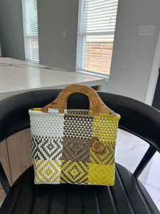 small eco friendly handbag with wood handles(mercado bag)