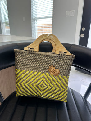 small eco friendly handbag with wood handles(mercado bag)