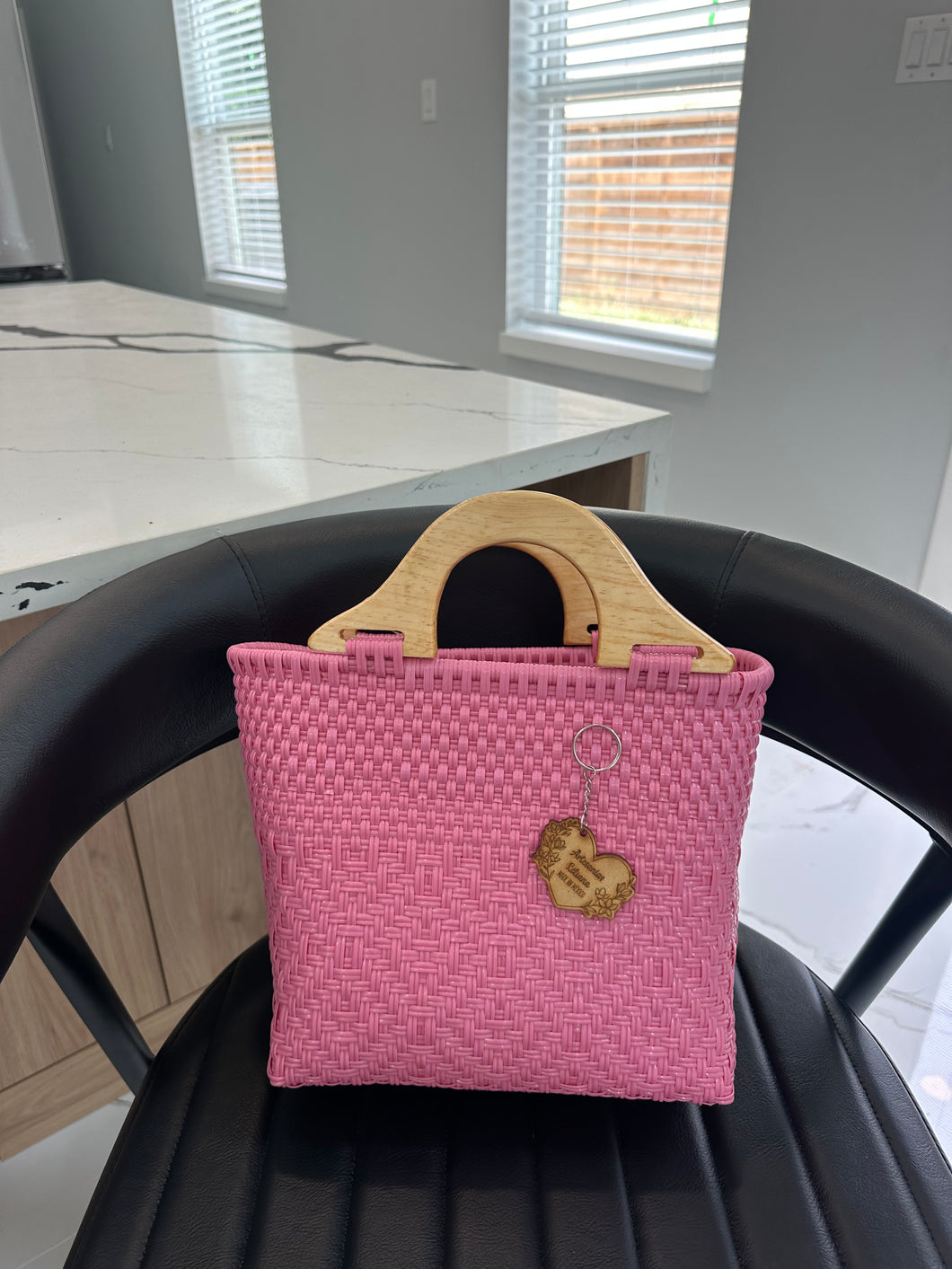 small eco friendly handbag with wood handles(mercado bag)