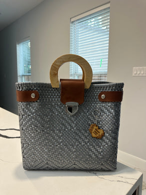 Big eco friendly handbag with wood handles(mercado bag)