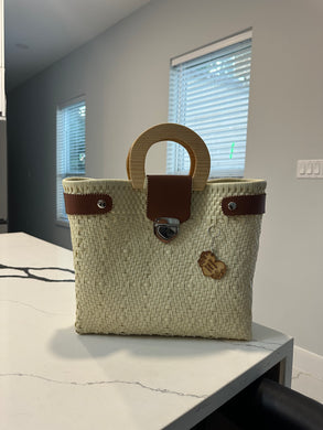 Big eco friendly handbag with wood handles(mercado bag)