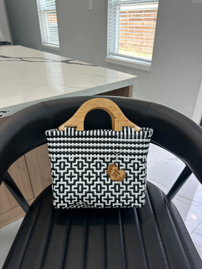 small eco friendly handbag with wood handles(mercado bag)
