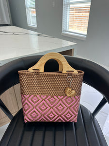 small eco friendly handbag with wood handles(mercado bag)