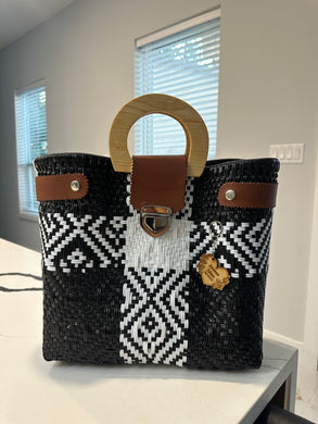 Big eco friendly handbag with wood handles(mercado bag)