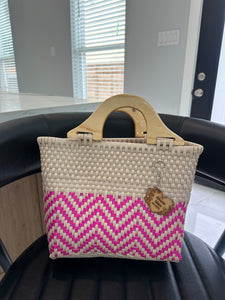 small eco friendly handbag with wood handles(mercado bag)