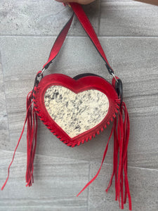 Heart cowhide crossbody red