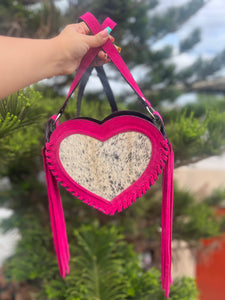 Heart cowhide crossbody fuchsia