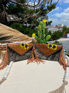 cowhide wristlet bag fringe girasol/sunflower