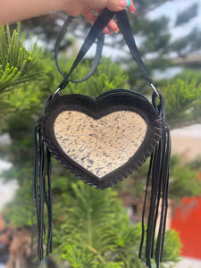 Heart cowhide crossbody black