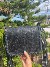 Load image into Gallery viewer, cowhide tooled crossbody black