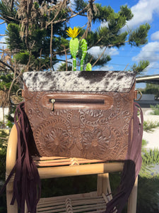 Brown Cowhide Crossbody Fringe