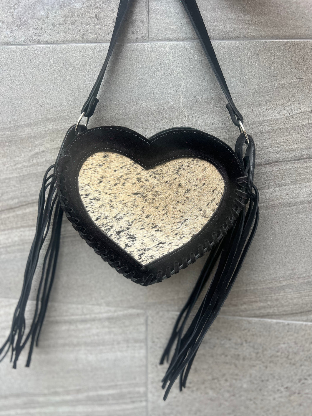 Heart cowhide crossbody black