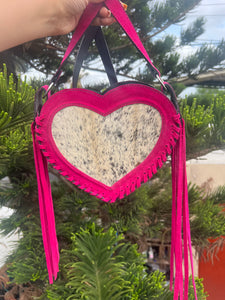 Heart cowhide crossbody fuchsia