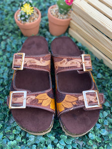 The Sunflower Tooled Leather Flip Flops