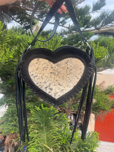 Heart cowhide crossbody black