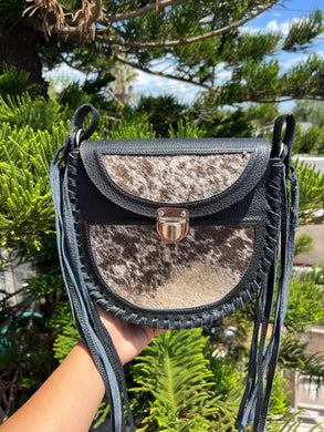 LEATHER COWHIDE CROSSBODY BLACK