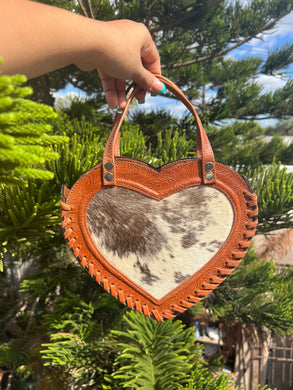 Heart Handbag Cowhide Caramel