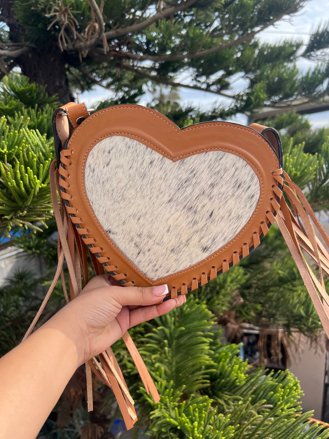 Heart cowhide crossbody