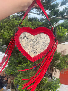 Heart cowhide crossbody red