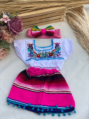 Sarape Pink Crop Top White