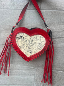 Heart cowhide crossbody red