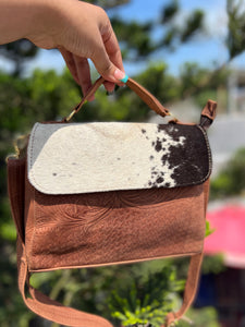 Daisy Leather/ Cowhide Crossbody