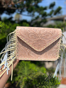 Leather Crossbody Fringe Natural