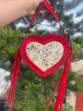 Load image into Gallery viewer, Heart cowhide crossbody red