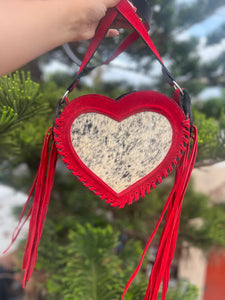 Heart cowhide crossbody red