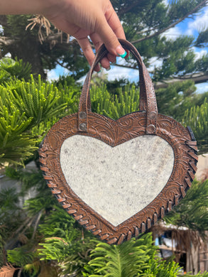 Heart Handbag Cowhide Brown