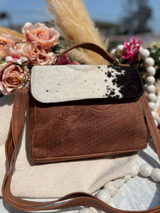 Daisy Leather/ Cowhide Crossbody