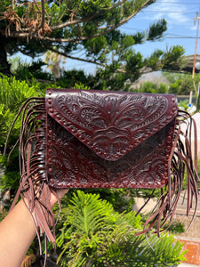 Leather Crossbody Fringe Dark Brown