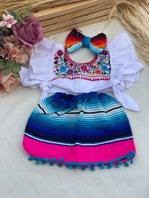 Sarape Pink Crop Top White knot